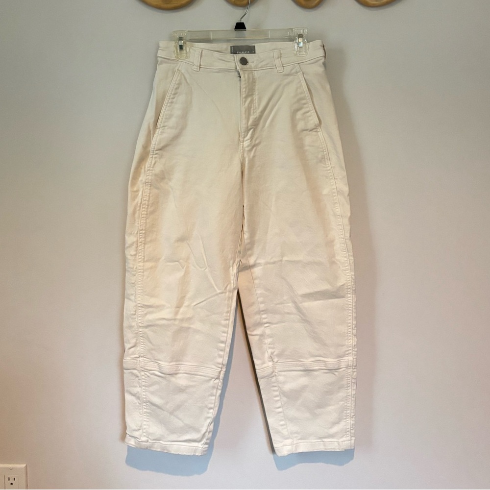 Everlane The Utility Barrel Pant Jeans High Rise Crop Stretch Bone White 8